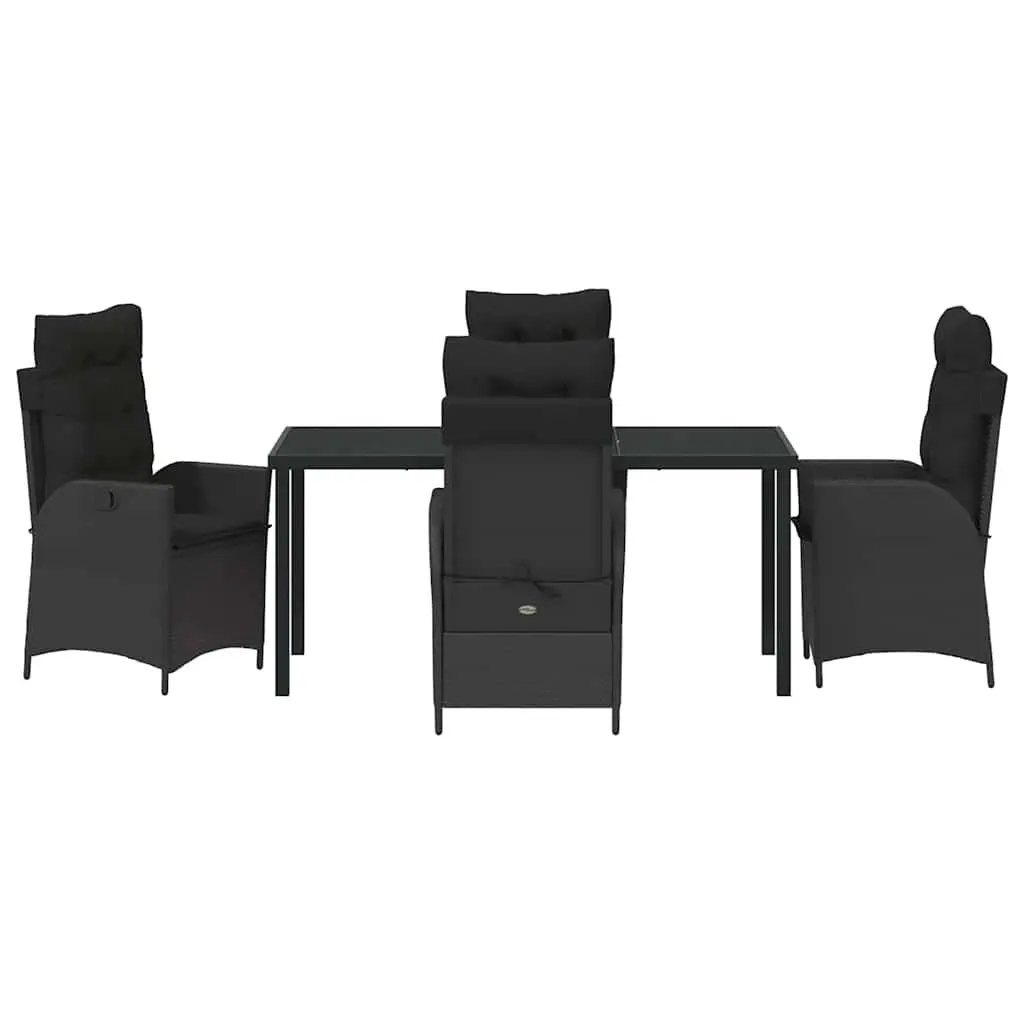 Outdoor Dining Set Black 5 Piece Poly Rattan Glass Table Adjustable Backrest