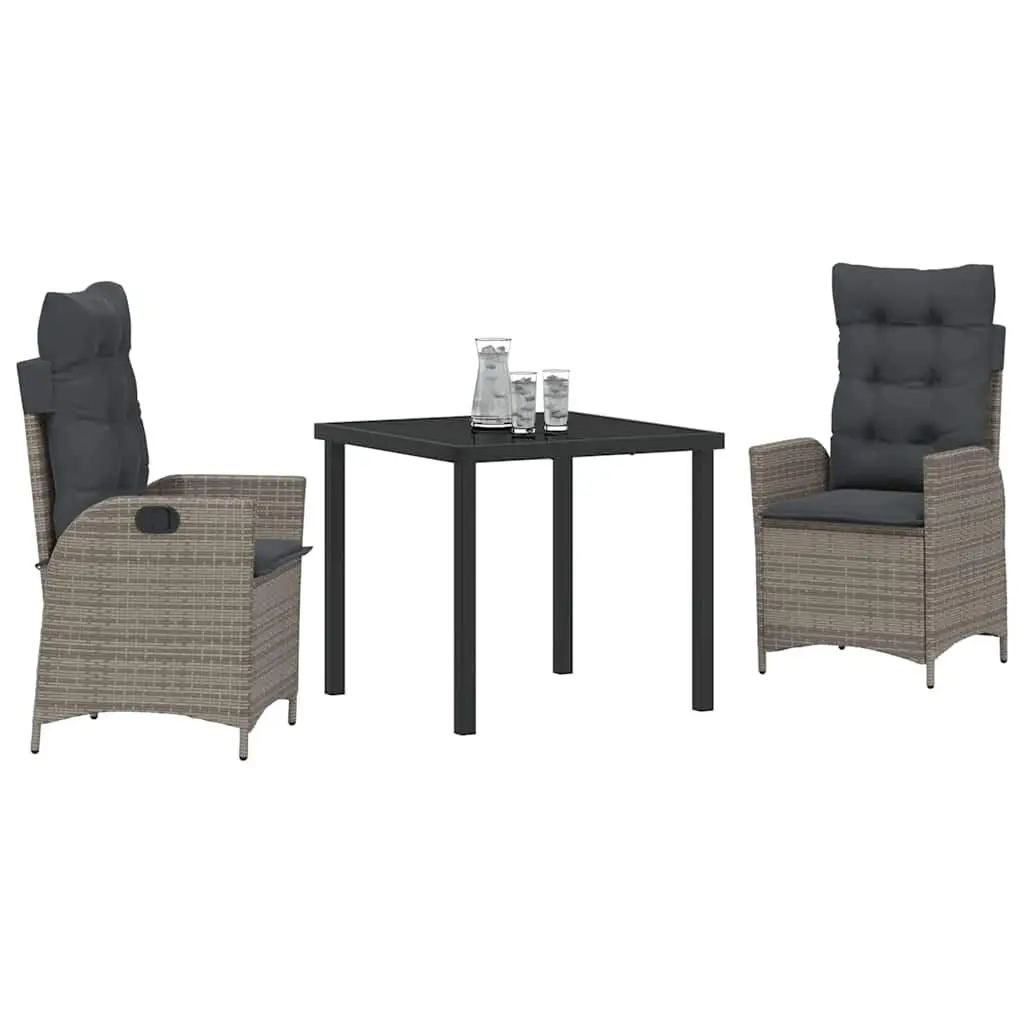 Garden Dining Set Grey 3 Pieces Poly Rattan with Cushion Outdoor Furniture