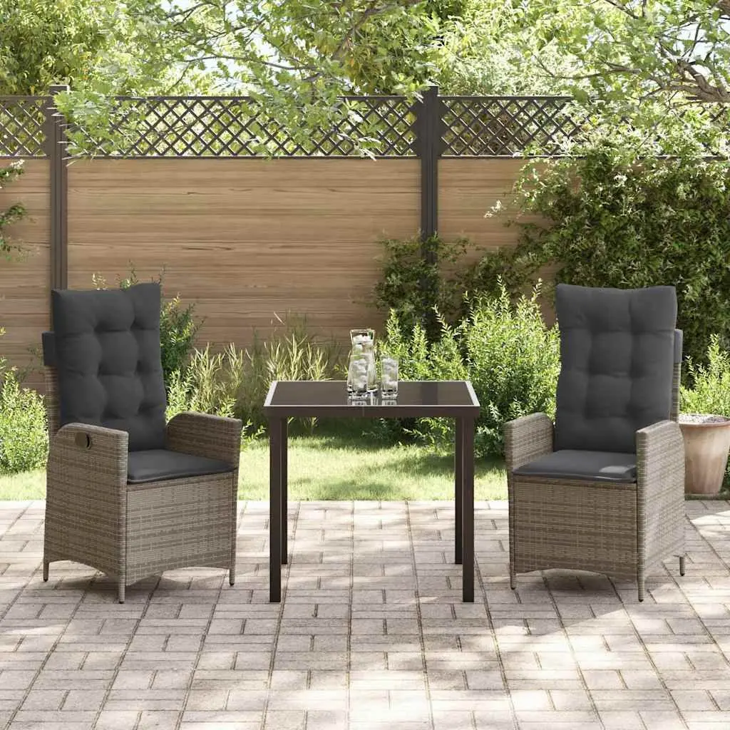 Garden Dining Set Grey 3 Pieces Poly Rattan with Cushion Outdoor Furniture