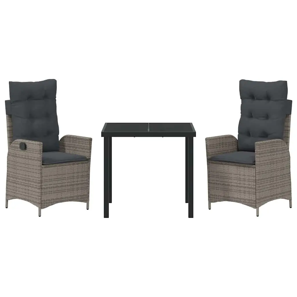 Garden Dining Set Grey 3 Pieces Poly Rattan with Cushion Outdoor Furniture