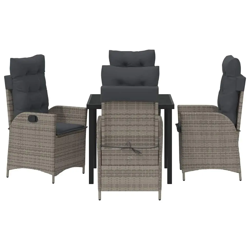 Garden Dining Set 5 Pieces Grey Poly Rattan Patio Furniture with Glass Tabletop