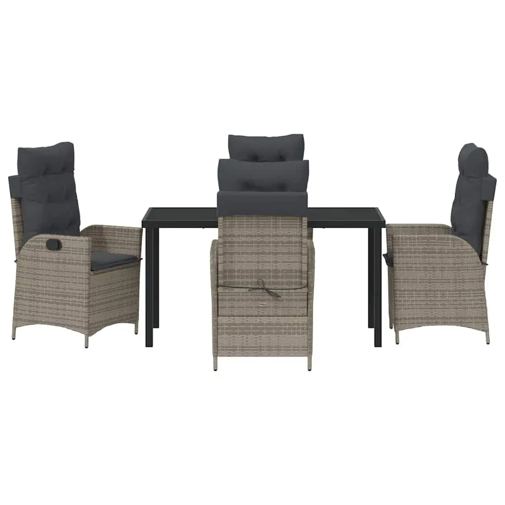 Garden Dining Set Grey 5 Piece Outdoor Patio Furniture with Cushions Poly Rattan Steel Frame Adjustable Backrest