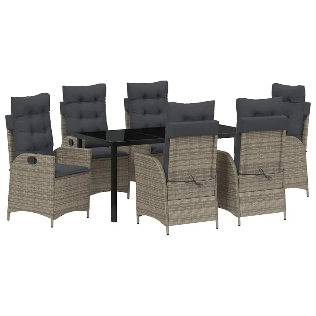 Garden Dining Set 7 Pieces Outdoor Furniture Grey Poly Rattan Glass Table Patio