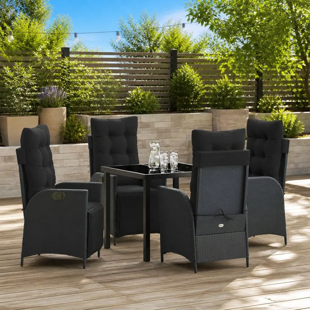 Outdoor Dining Set Black 5 Piece Poly Rattan Garden Furniture with Cushions