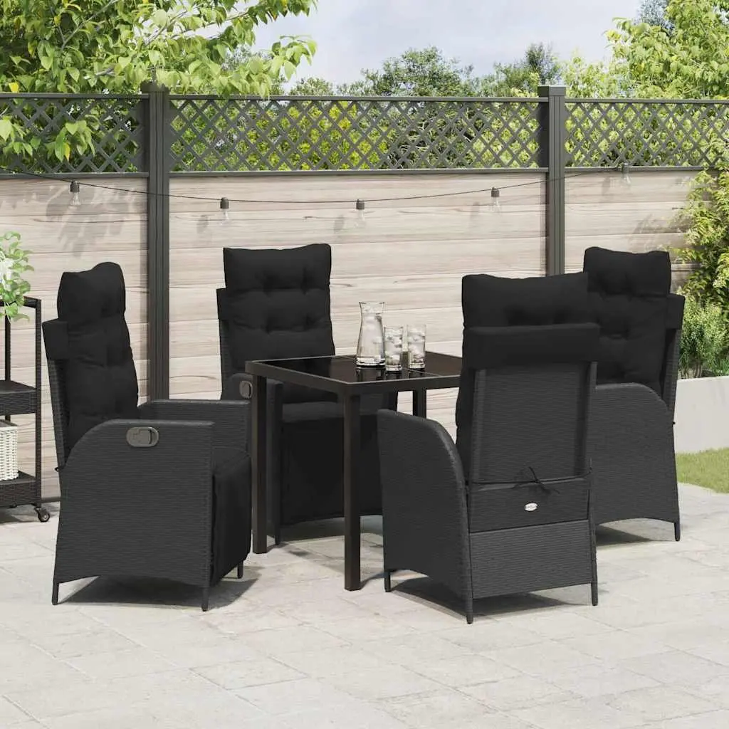 Outdoor Dining Set Black 5 Piece Poly Rattan Garden Furniture with Cushions