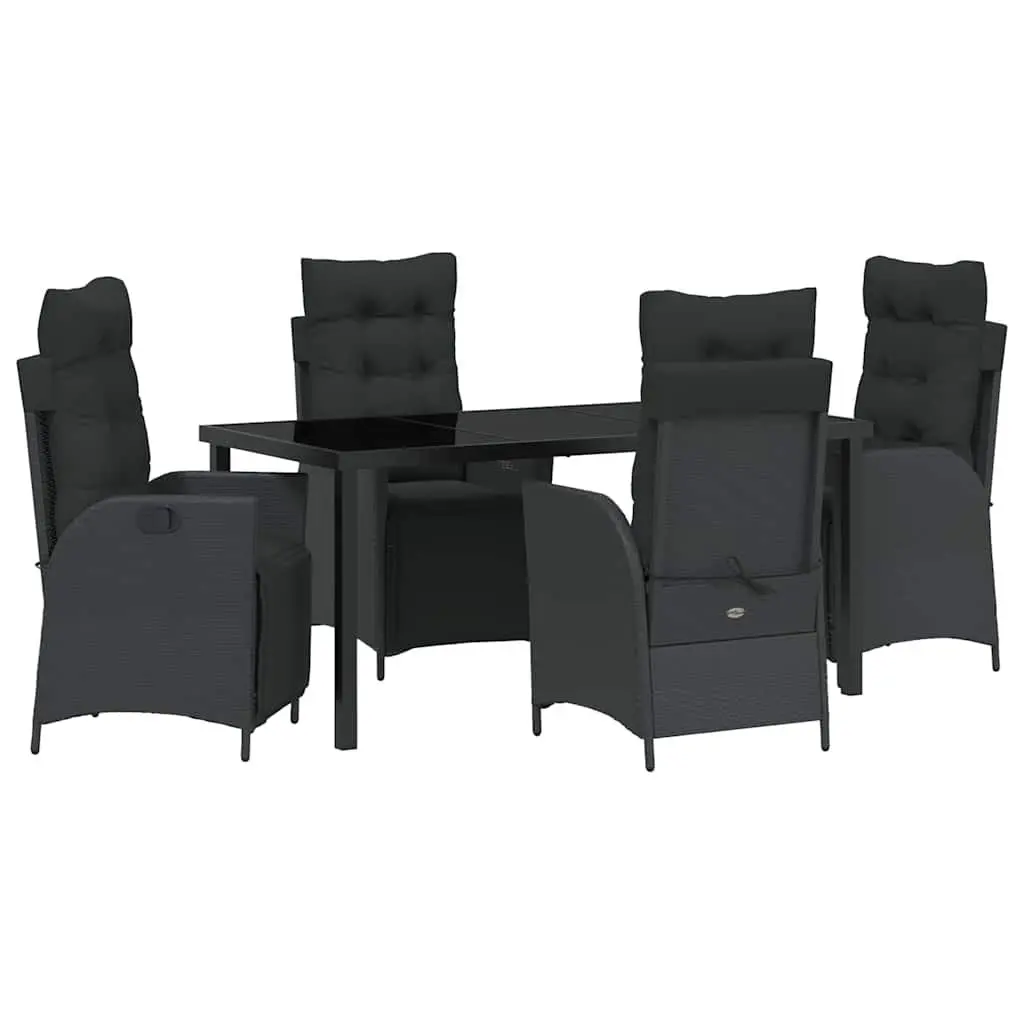 Garden Dining Set 5 Pieces Outdoor Furniture Black Poly Rattan with Cushions
