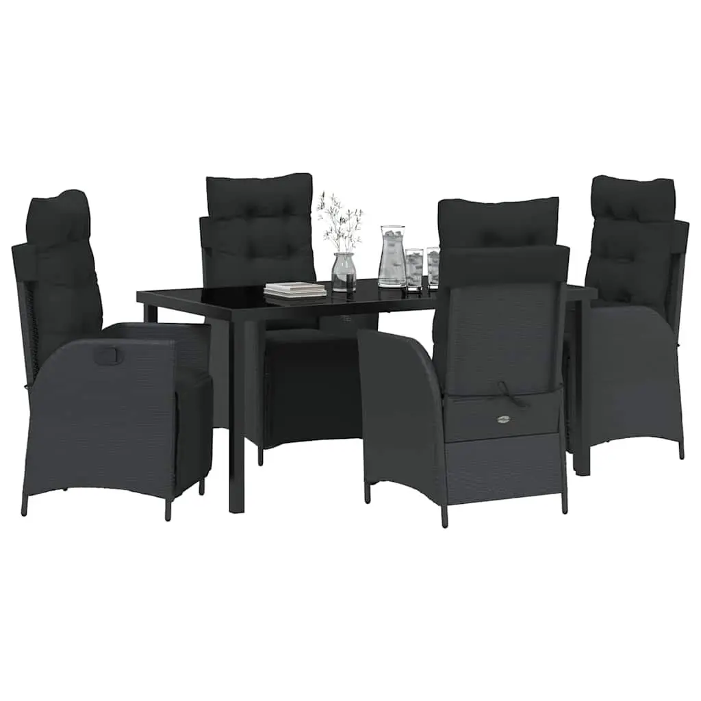 Garden Dining Set 5 Pieces Outdoor Furniture Black Poly Rattan with Cushions