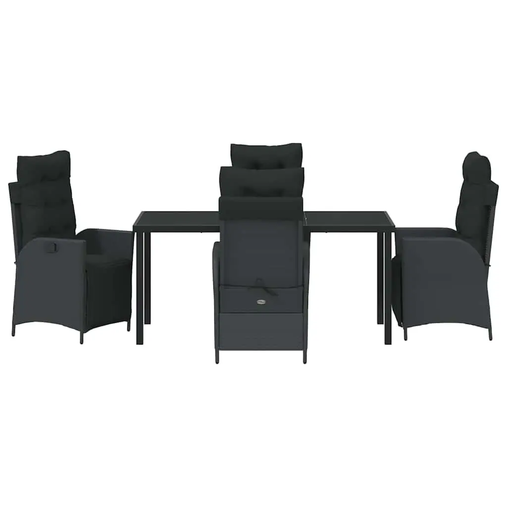 Garden Dining Set 5 Pieces Outdoor Furniture Black Poly Rattan with Cushions