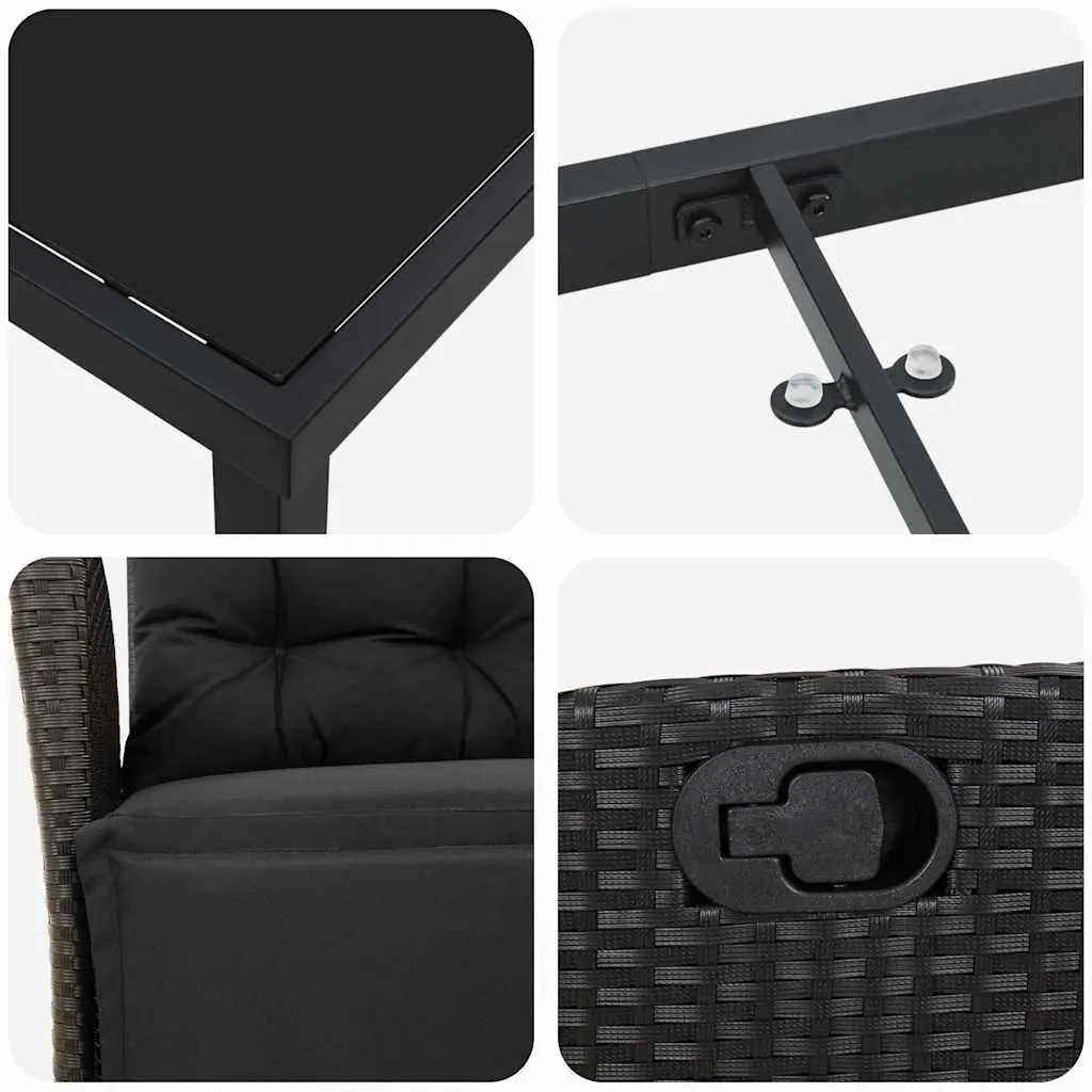 Garden Dining Set 5 Pieces Outdoor Furniture Black Poly Rattan with Cushions