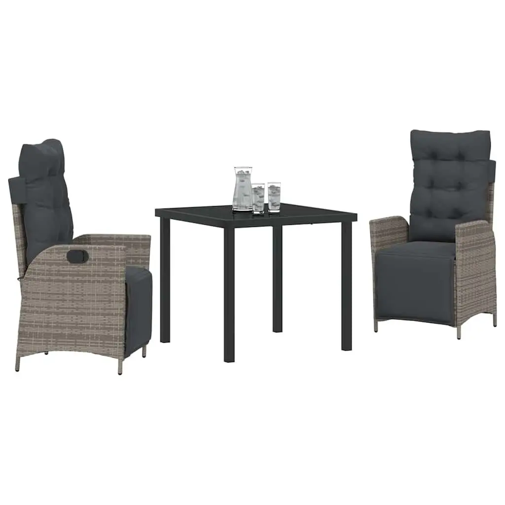 Garden Dining Set 3 pcs Grey Poly Rattan Outdoor Furniture Patio Rectangular