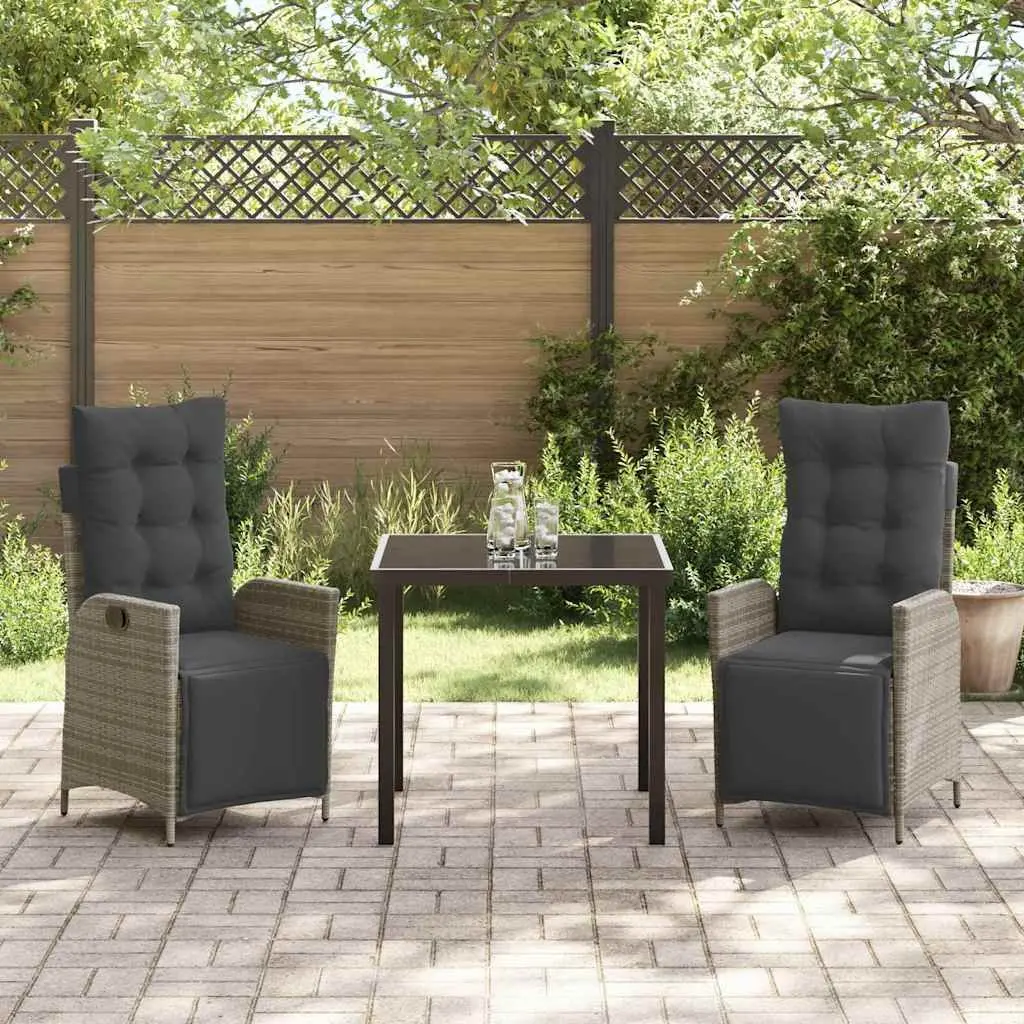 Garden Dining Set 3 pcs Grey Poly Rattan Outdoor Furniture Patio Rectangular