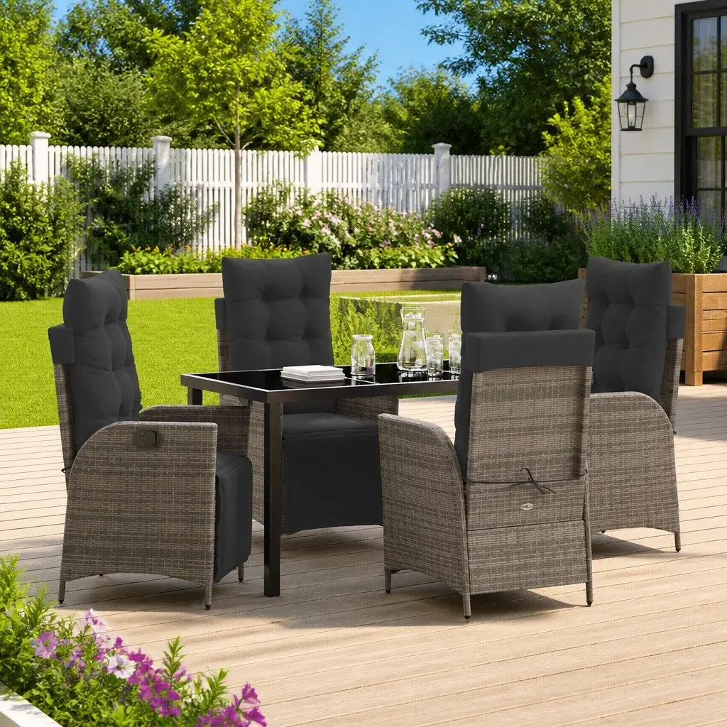 Garden Dining Set Grey 5 Pieces Poly Rattan Outdoor Furniture with Cushions