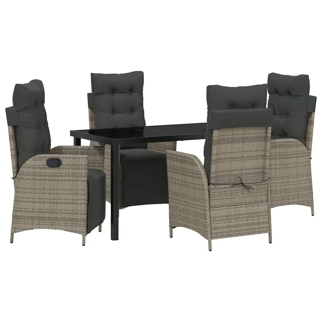 Garden Dining Set Grey 5 Pieces Poly Rattan Outdoor Furniture with Cushions