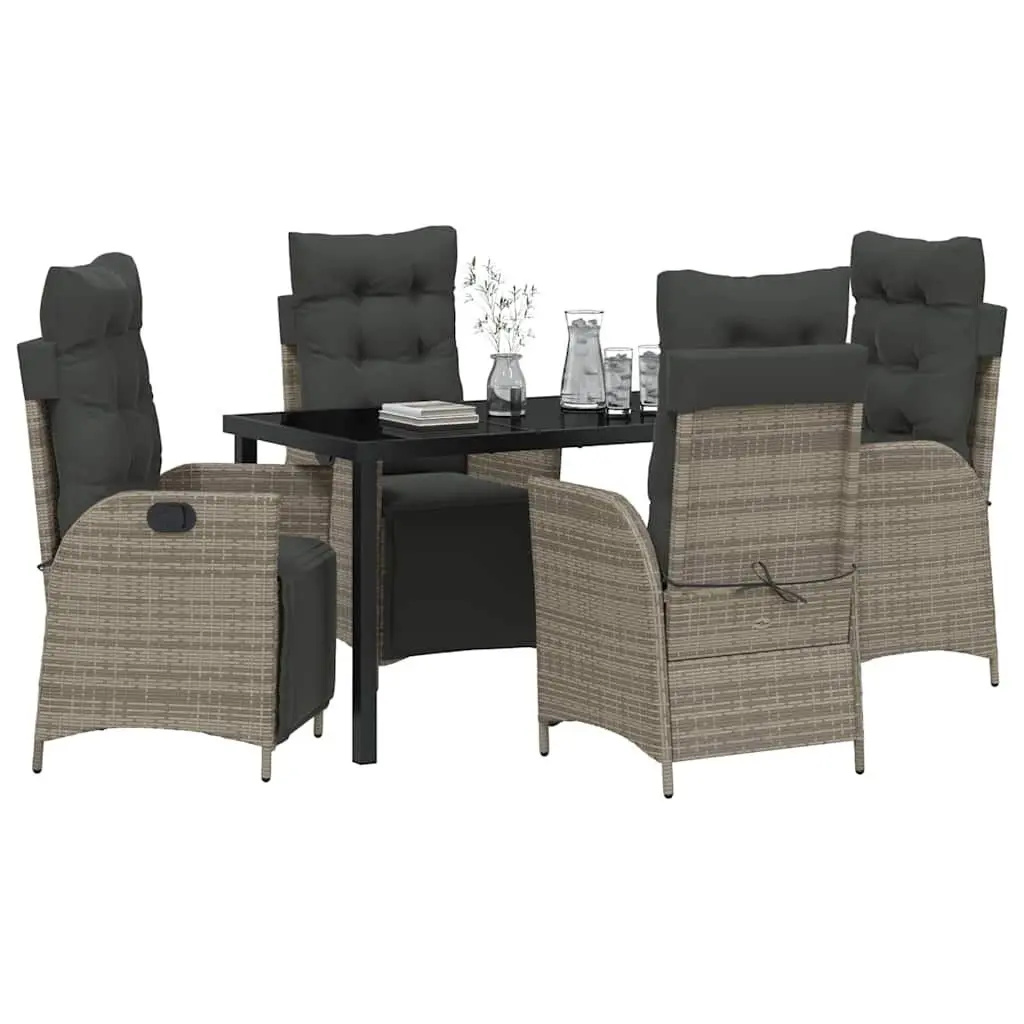 Garden Dining Set Grey 5 Pieces Poly Rattan Outdoor Furniture with Cushions