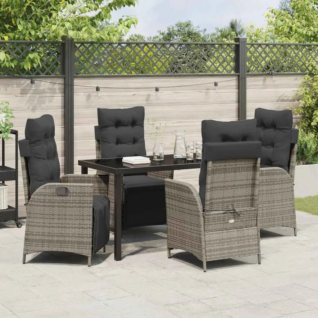 Garden Dining Set Grey 5 Pieces Poly Rattan Outdoor Furniture with Cushions