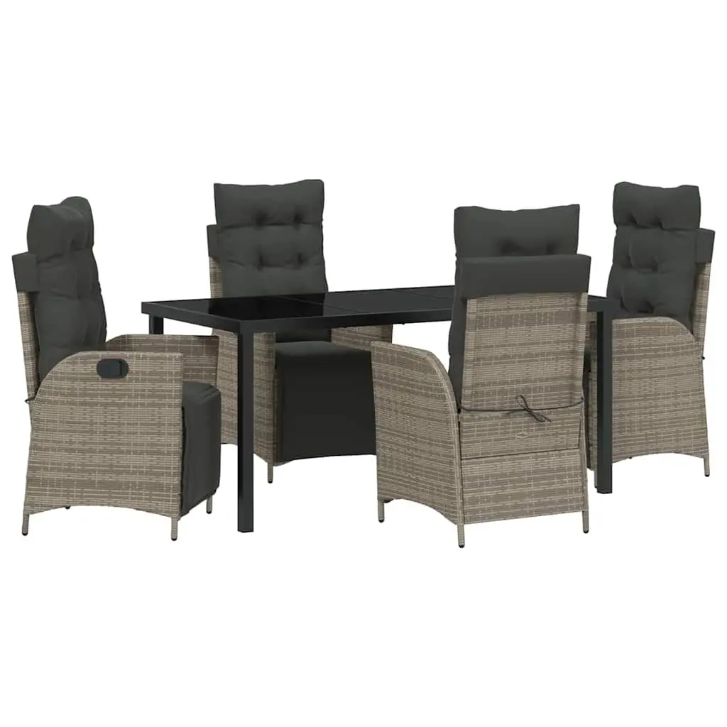 Garden Dining Set Grey 5 Pieces Outdoor Furniture Rectangular with Cushions