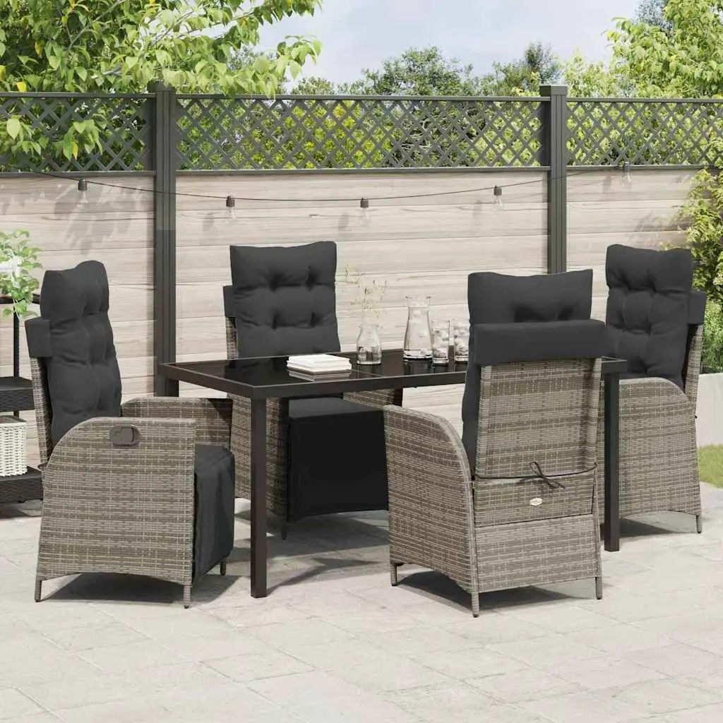 Garden Dining Set Grey 5 Pieces Outdoor Furniture Rectangular with Cushions