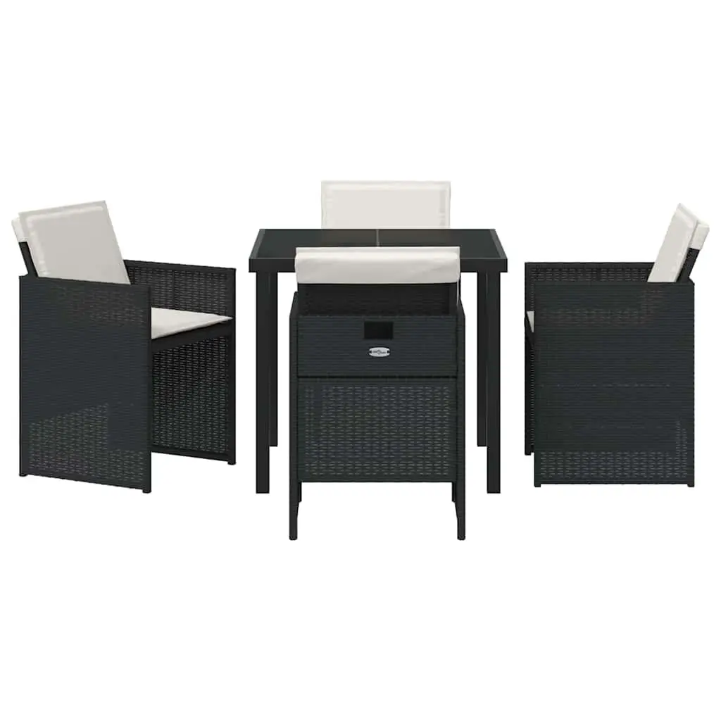 Outdoor Dining Set Black 5 Pieces Metal Frame Poly Rattan Tempered Glass