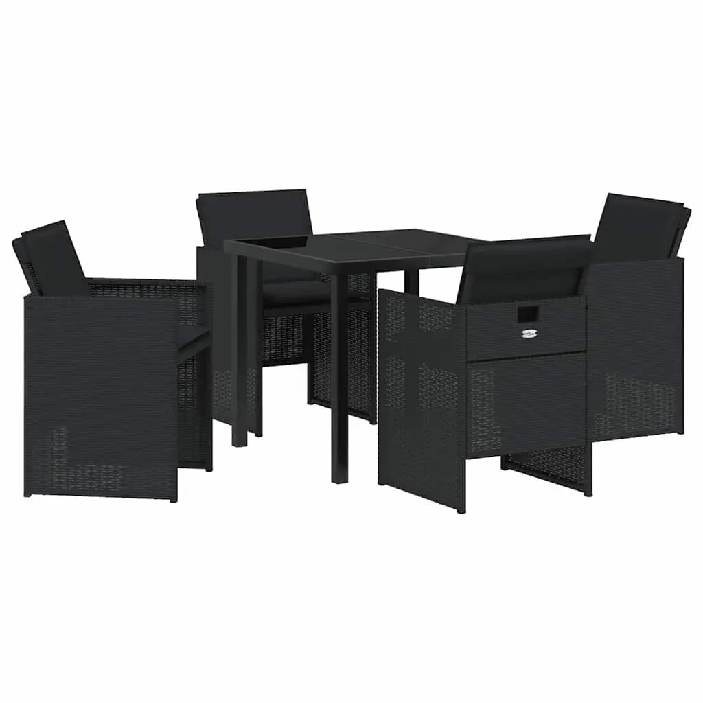 Garden Dining Set Black 5 Piece Metal Frame Poly Rattan