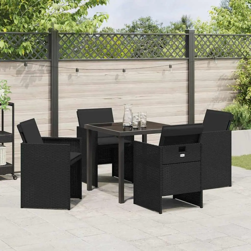 Garden Dining Set Black 5 Piece Metal Frame Poly Rattan