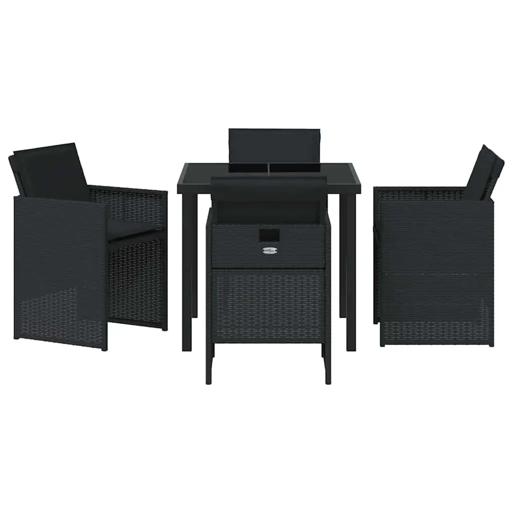 Garden Dining Set Black 5 Piece Metal Frame Poly Rattan