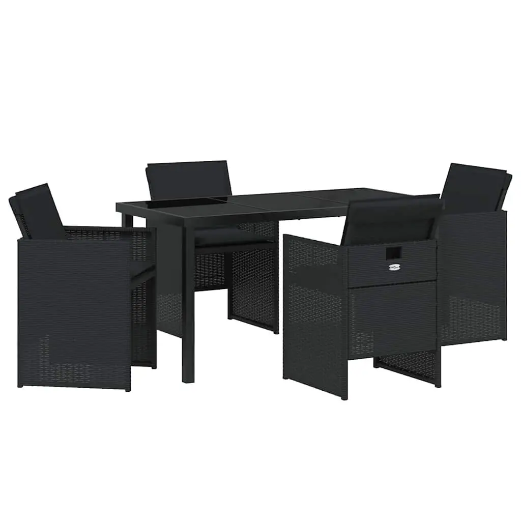 Garden Dining Set Black 5 Pieces Poly Rattan Steel Frame Tempered Glass