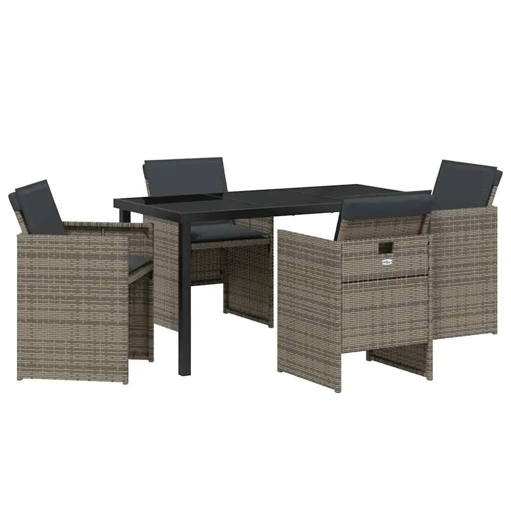 Garden Dining Set 5 Pieces Grey Outdoor Furniture Poly Rattan Metal Frame Glass