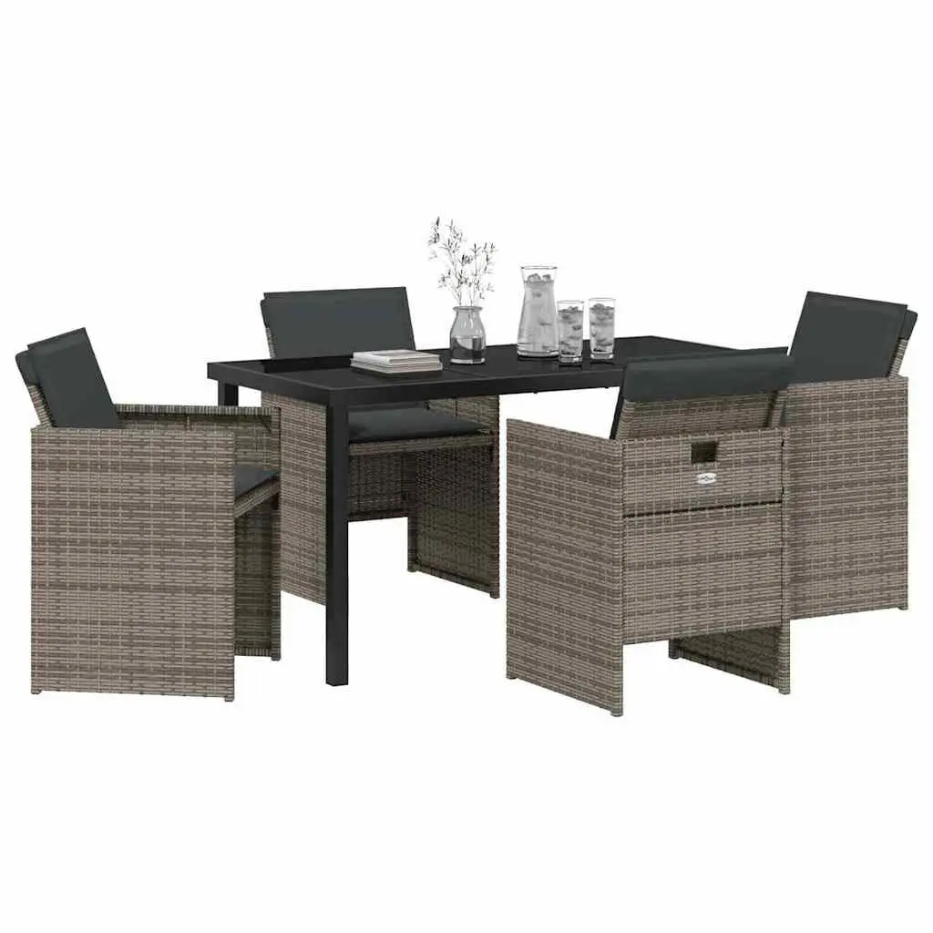 Garden Dining Set 5 Pieces Grey Outdoor Furniture Poly Rattan Metal Frame Glass