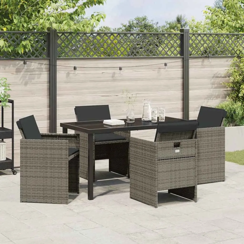 Garden Dining Set 5 Pieces Grey Outdoor Furniture Poly Rattan Metal Frame Glass