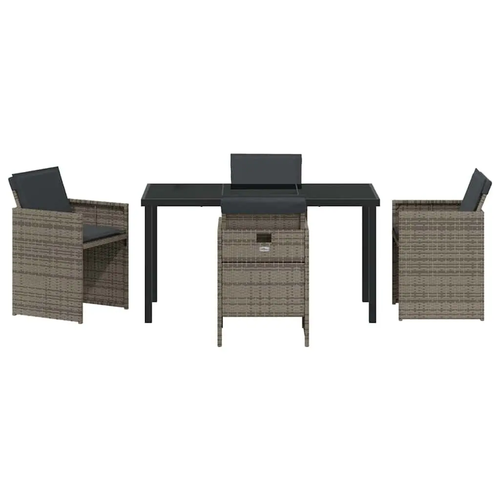 Garden Dining Set 5 Pieces Grey Outdoor Furniture Poly Rattan Metal Frame Glass