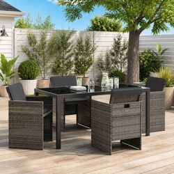 Compact 5-Piece Garden Dining Set with Grey Poly Rattan