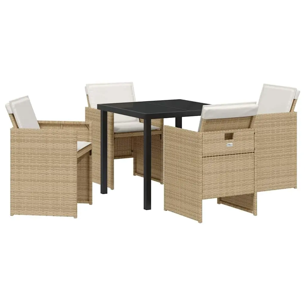 Garden Dining Set 5 Pieces Beige Outdoor Furniture with Glass Table and Rattan