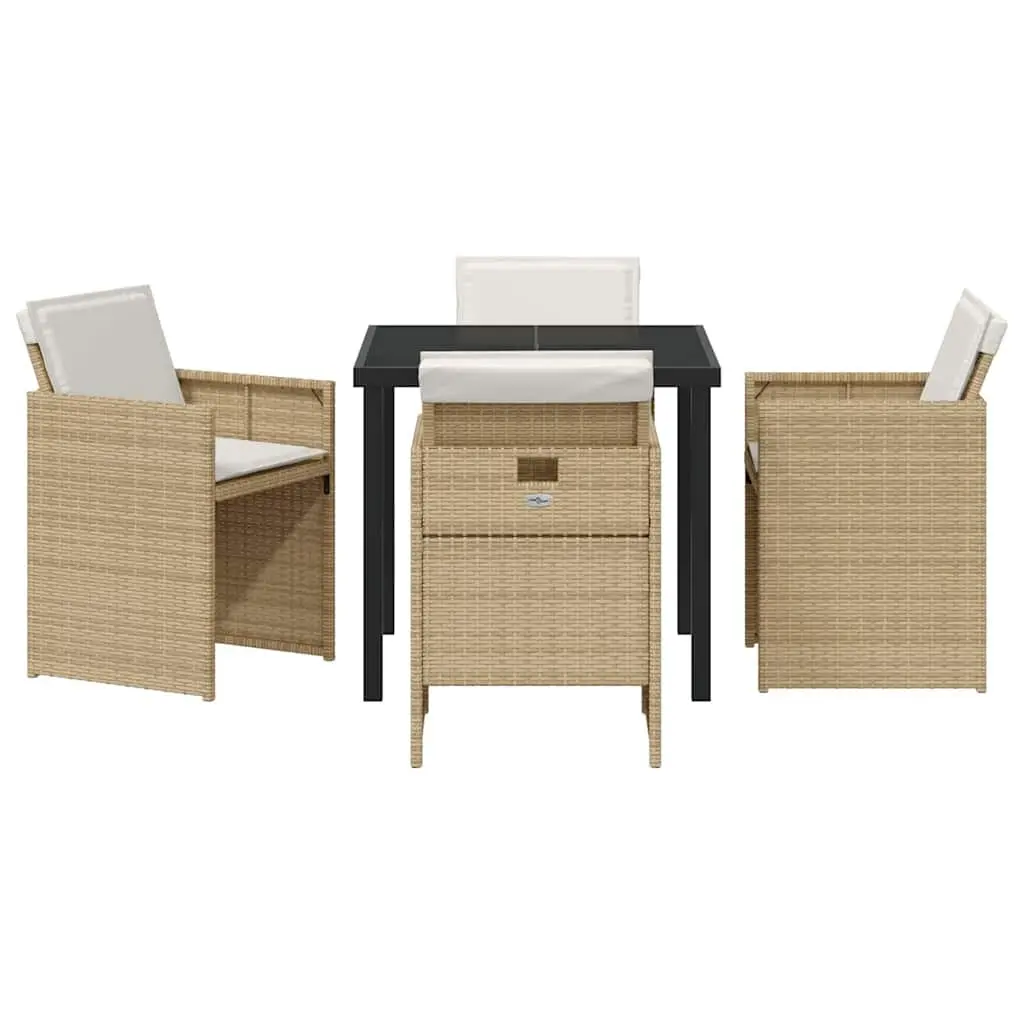 Garden Dining Set 5 Pieces Beige Outdoor Furniture with Glass Table and Rattan