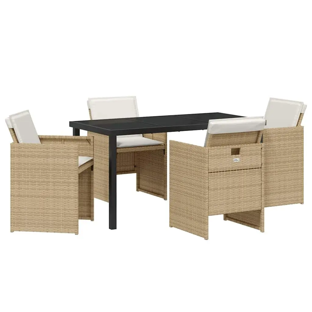 Outdoor Dining Set Beige 5 Piece Poly Rattan Garden Furniture Patio Table Chairs