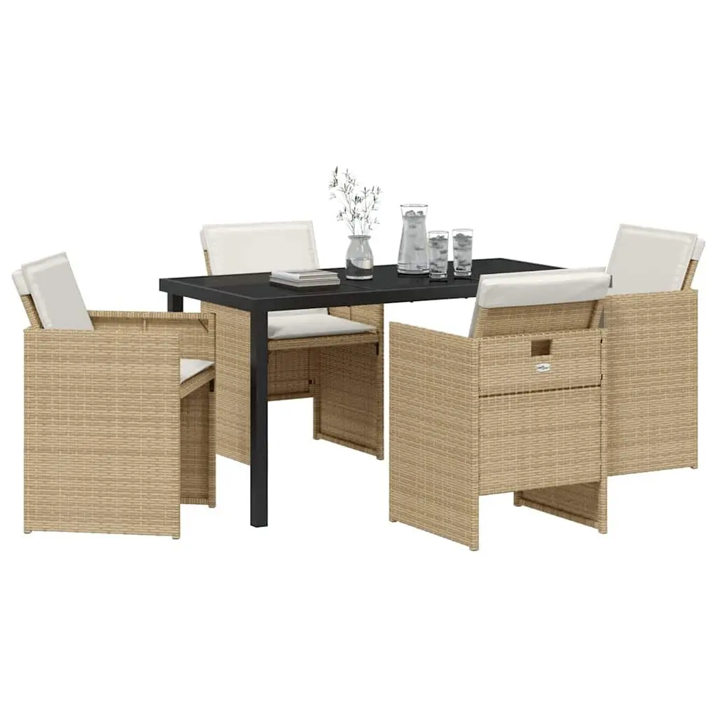 Outdoor Dining Set Beige 5 Piece Poly Rattan Garden Furniture Patio Table Chairs