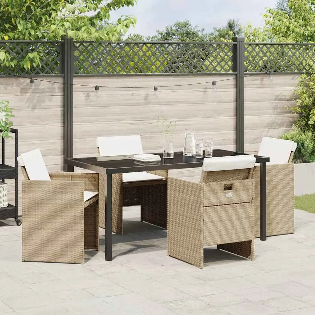 Garden Dining Set Beige 5 Pieces Outdoor Furniture Poly Rattan Table Chairs