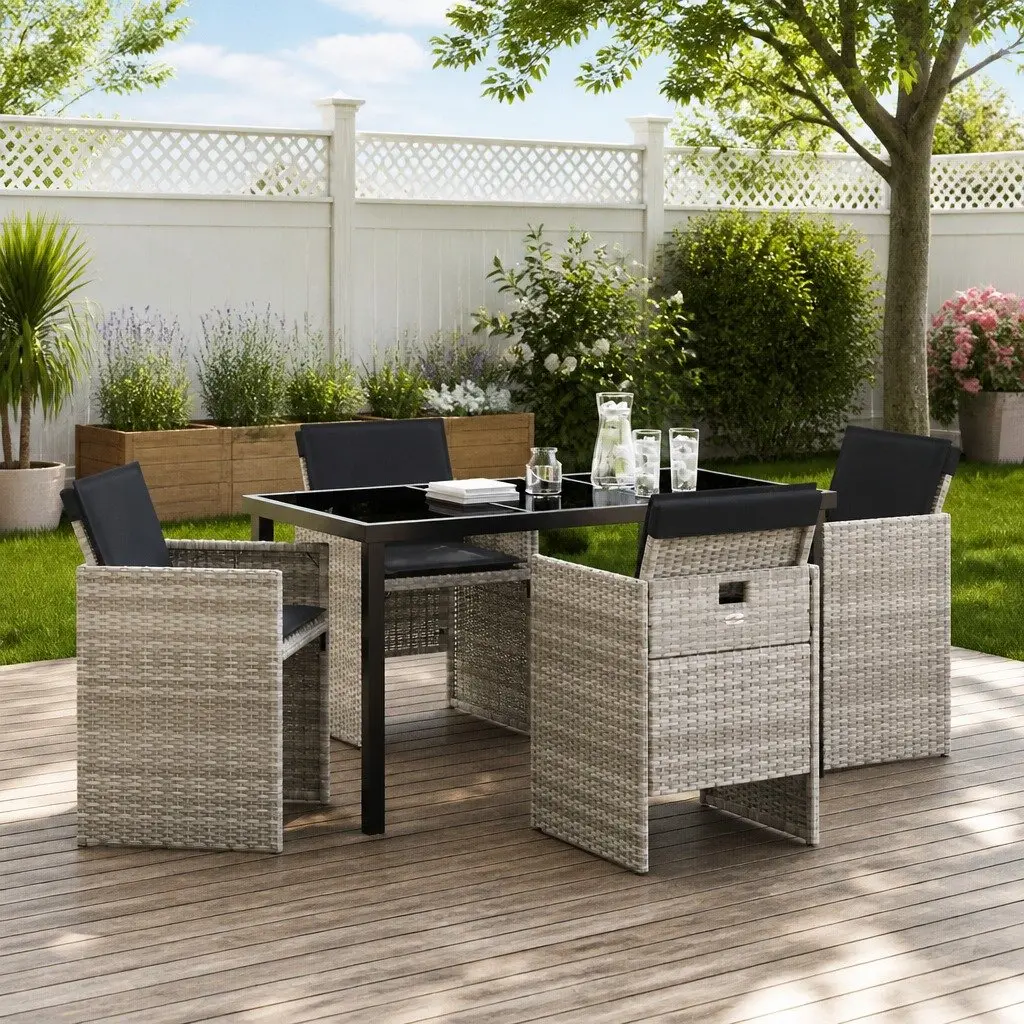 Outdoor Dining Set Light Grey 5 Piece Modern Poly Rattan Metal Frame Suitable for Garden Use