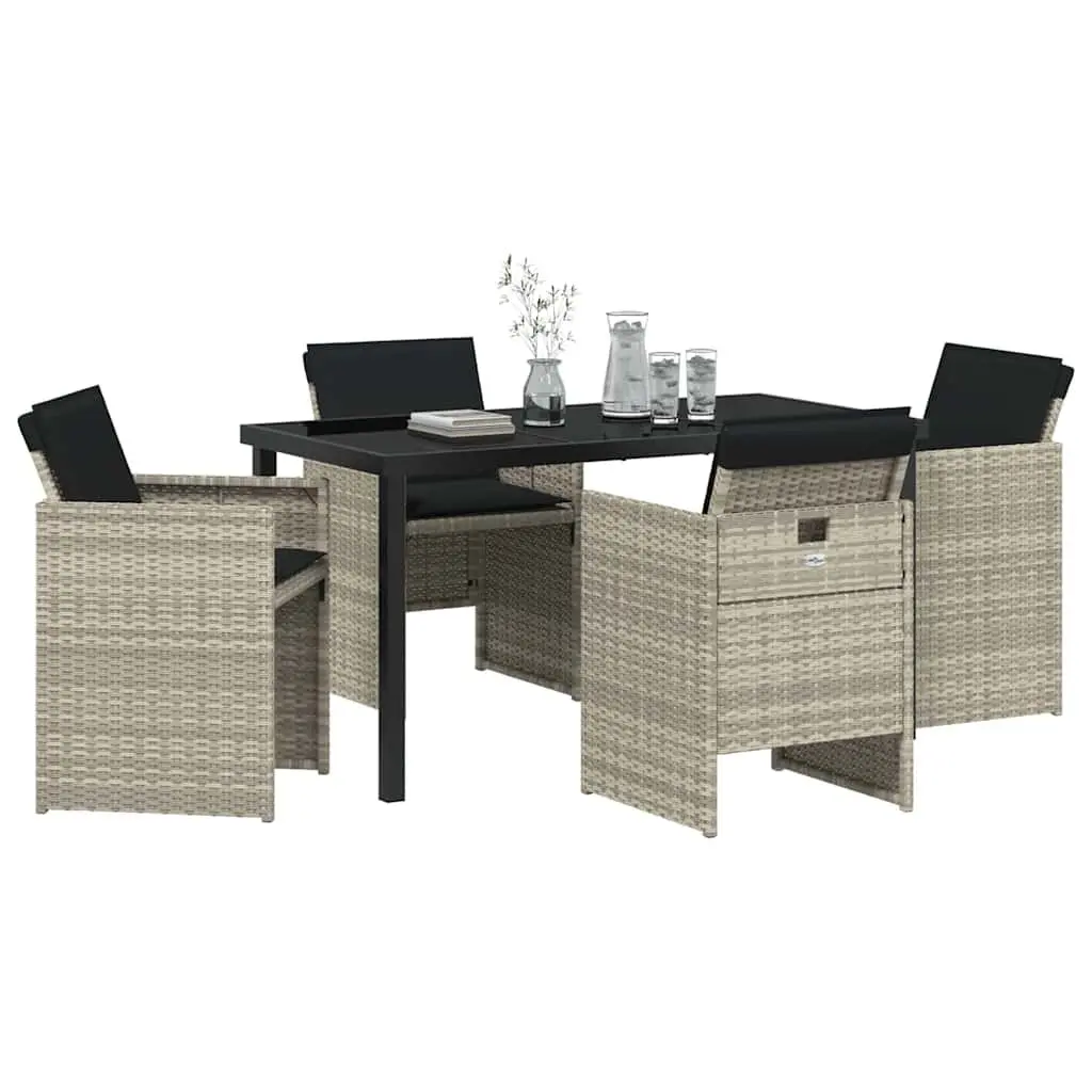Outdoor Dining Set Light Grey 5 Piece Modern Poly Rattan Metal Frame Suitable for Garden Use