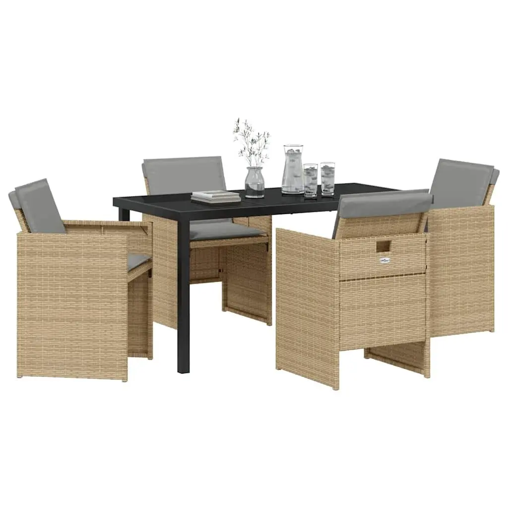 Garden Dining Set 5 Pieces Outdoor Furniture Beige Poly Rattan Metal Frame
