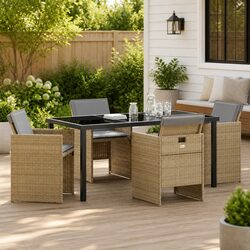 Garden Dining Set 5 Pieces Beige Outdoor Furniture Table Chairs Patio Seating