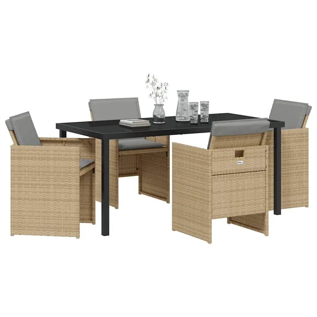Garden Dining Set 5 Pieces Beige Outdoor Furniture Table Chairs Patio Seating