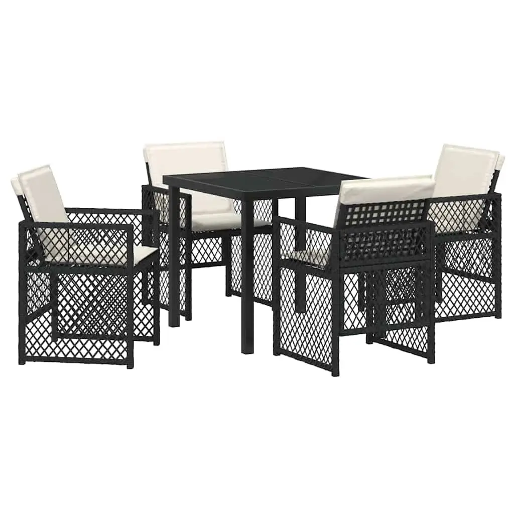 Outdoor Garden Dining Set 5-Piece Black Poly Rattan Furniture Patio Table Chairs
