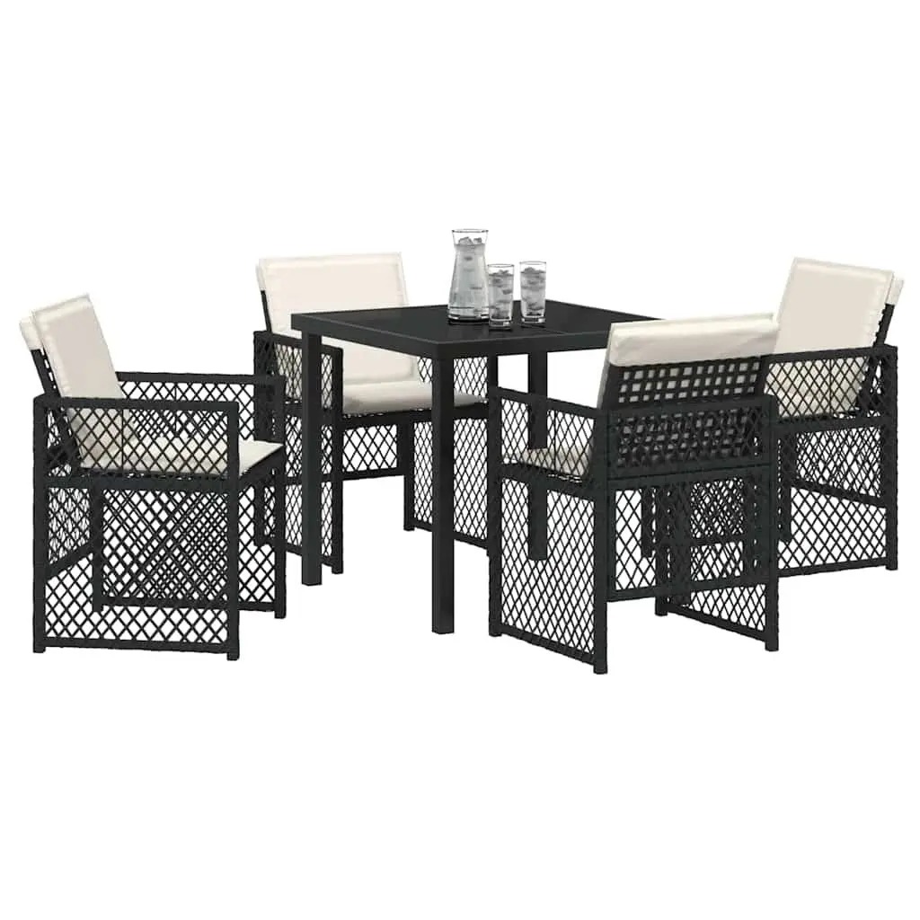 Outdoor Garden Dining Set 5-Piece Black Poly Rattan Furniture Patio Table Chairs