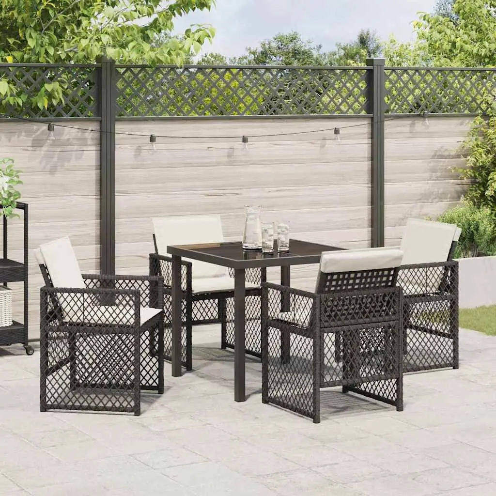 Outdoor Garden Dining Set 5-Piece Black Poly Rattan Furniture Patio Table Chairs