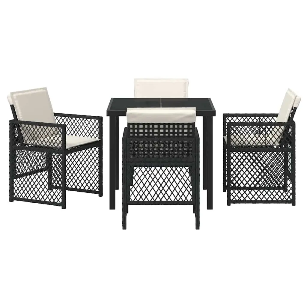 Outdoor Garden Dining Set 5-Piece Black Poly Rattan Furniture Patio Table Chairs