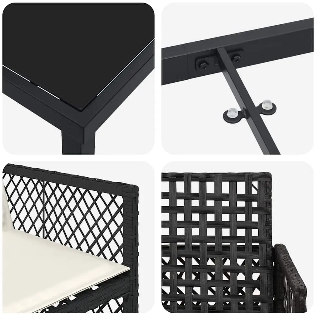 Outdoor Garden Dining Set 5-Piece Black Poly Rattan Furniture Patio Table Chairs