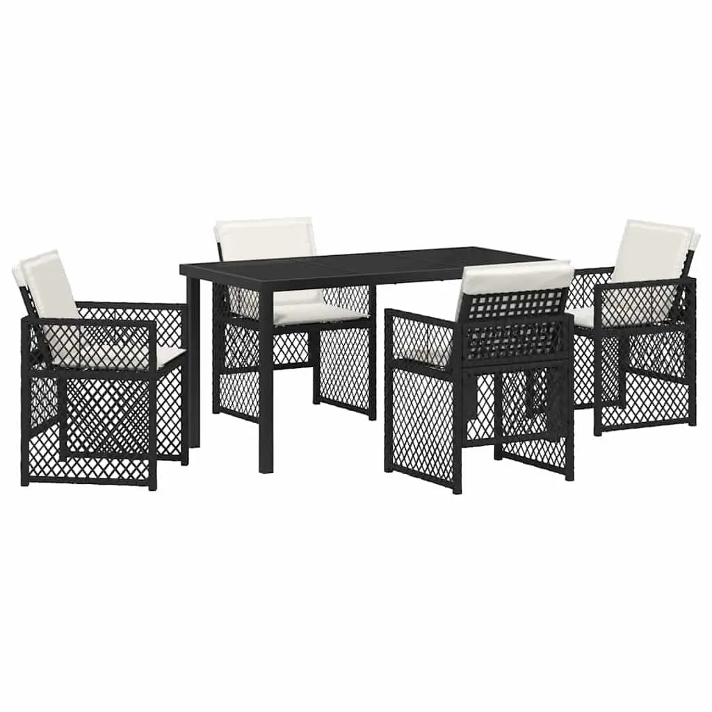 5-Piece Black Garden Dining Set with Glass Top