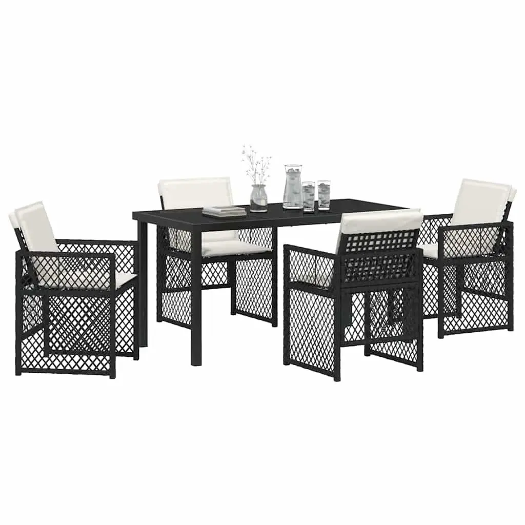5-Piece Black Garden Dining Set with Glass Top