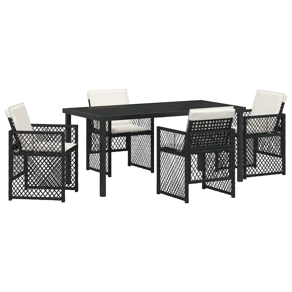Garden Dining Set 5 Piece Outdoor Furniture Black Poly Rattan Table Chairs