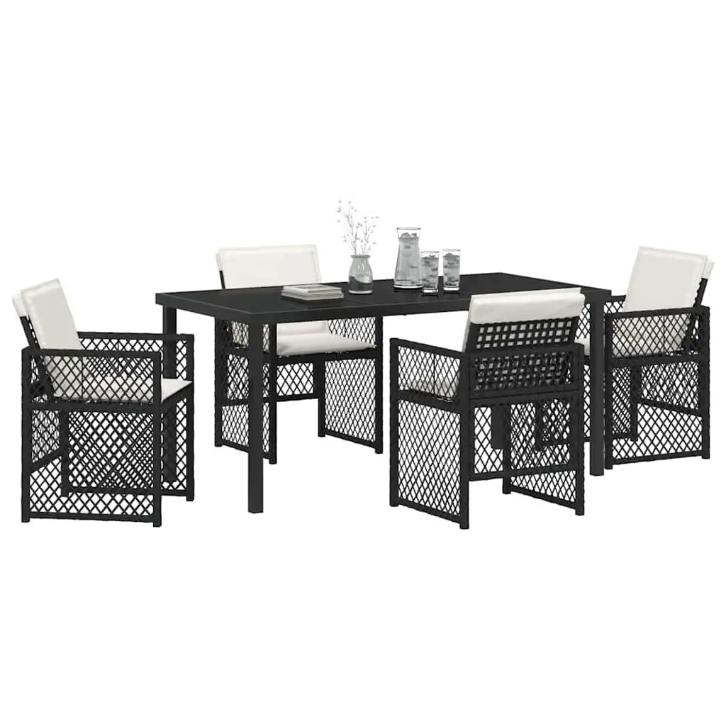 Garden Dining Set 5 Piece Outdoor Furniture Black Poly Rattan Table Chairs